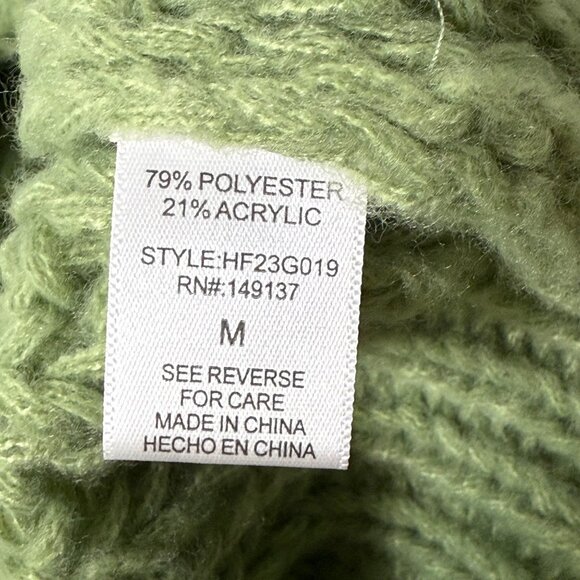Hyfve Sweater Womens Sz M Green Chunky Open Knit Puff Sleeve Crewneck Pullover - Picture 9 of 9